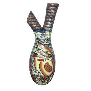 Pier 1 Vintage Double Stemmed Vase / Textured Kookaburra Bird Bud Vase